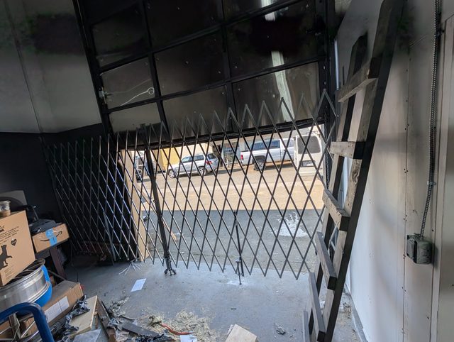 Commercial unit under renovation with the storefront glass removed