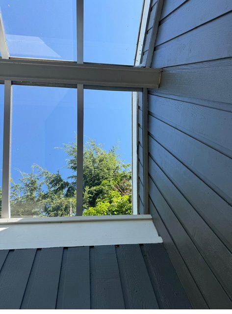 Corner clerestory glazing seen from inside after reglazing