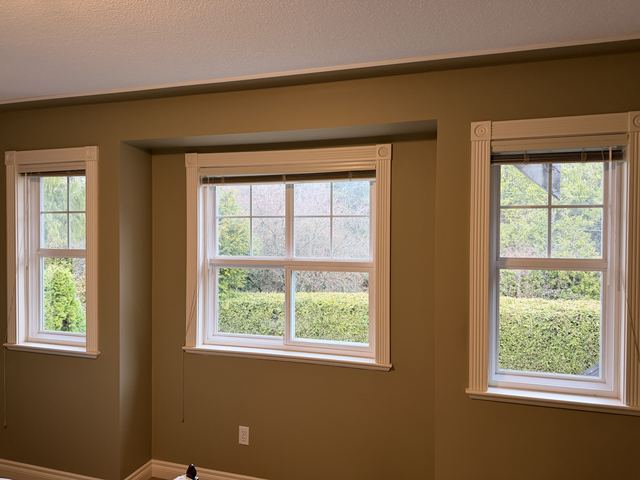 Wood-trim grid windows with fresh glass